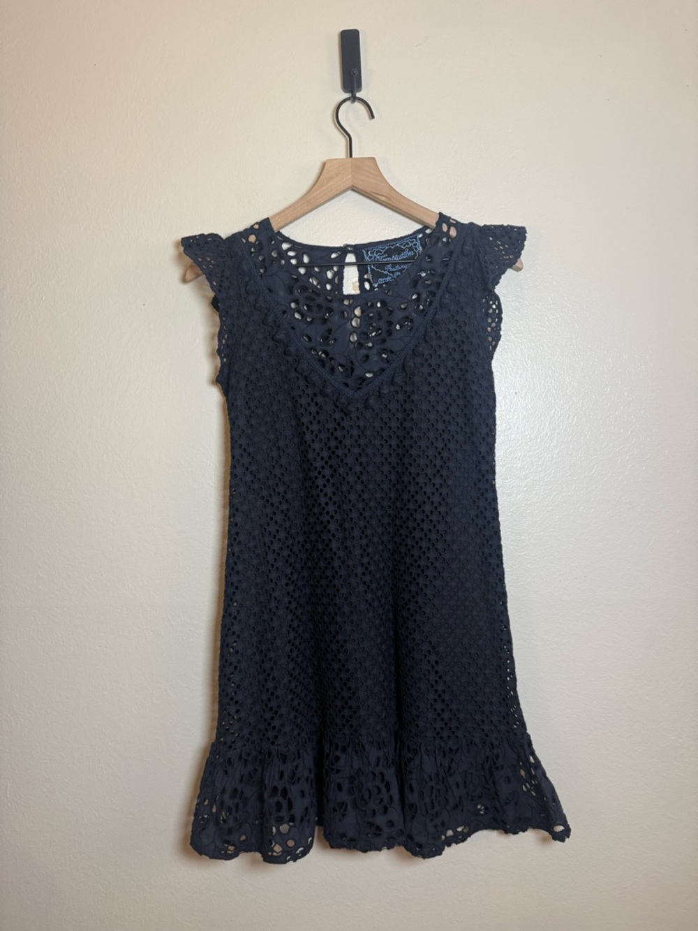 Temptation Positano Navy Eyelet Ruffle Sleeve Mini Dress